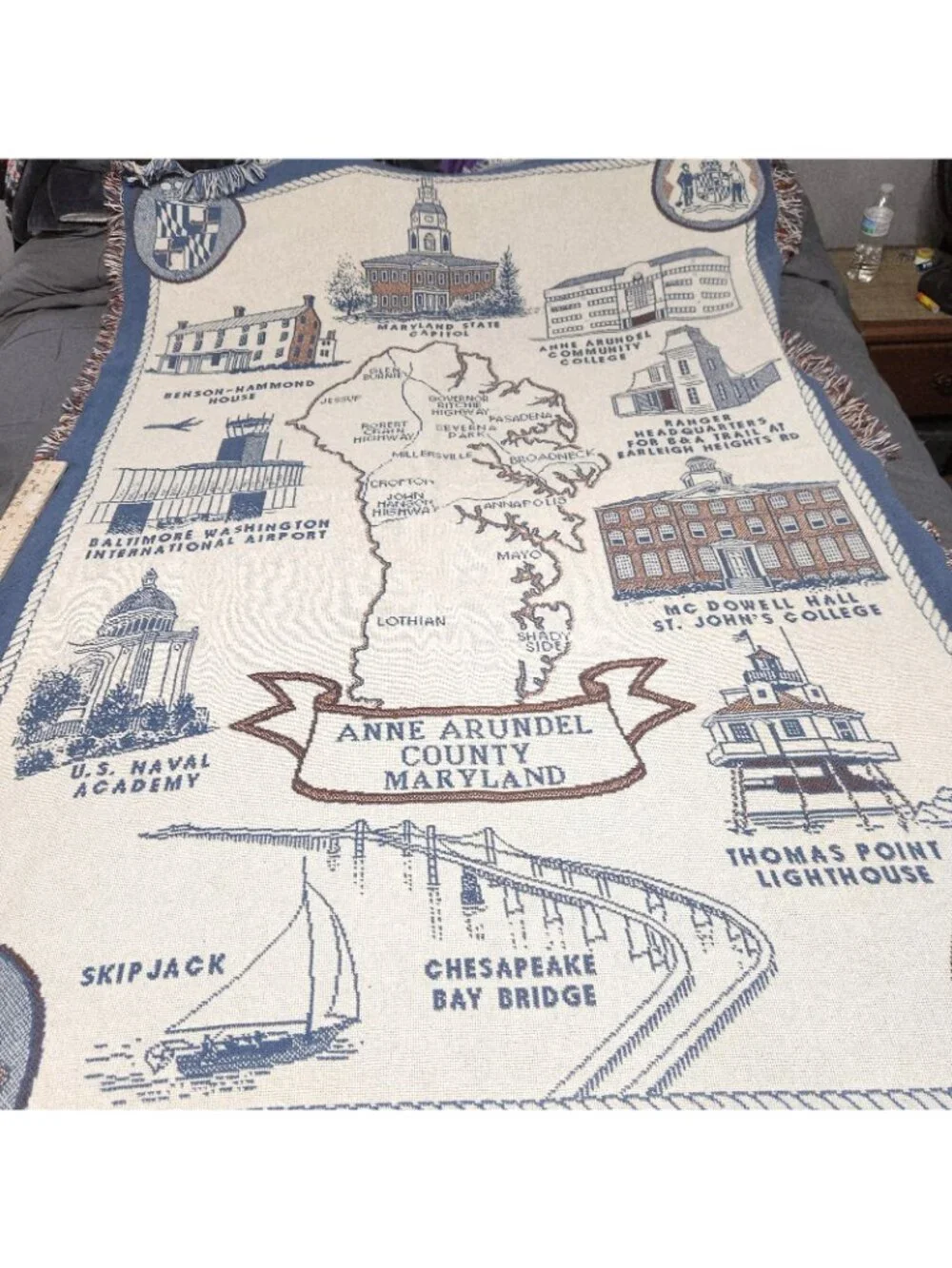 Anne Arundel County Maryland Throw Blanket Historic Landmarks Map Woven Tapestry